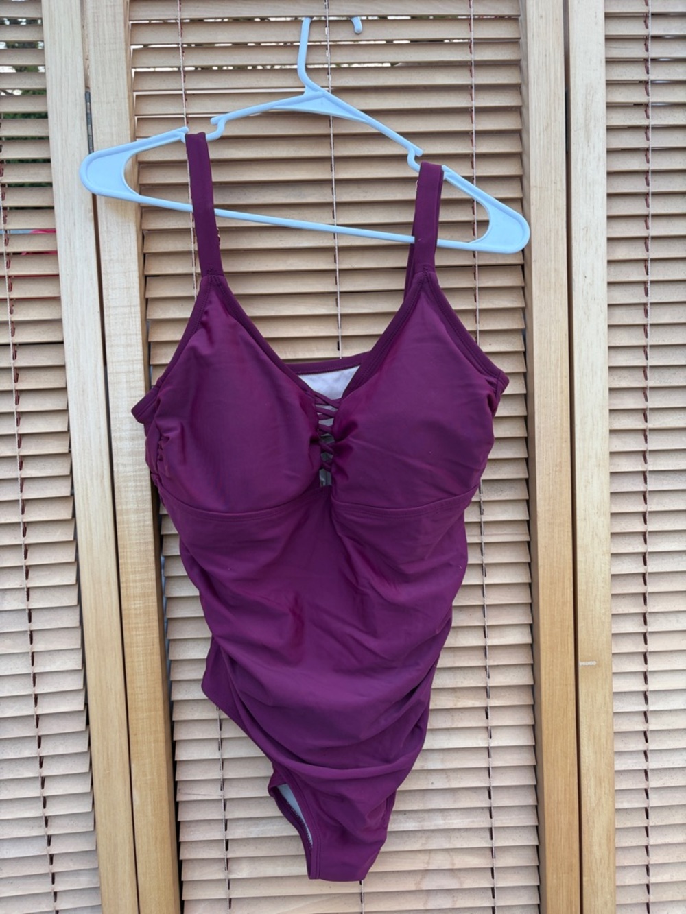 Ava & Viv Deep Plum One-Piece Swimsuit with Front Lace Detail
